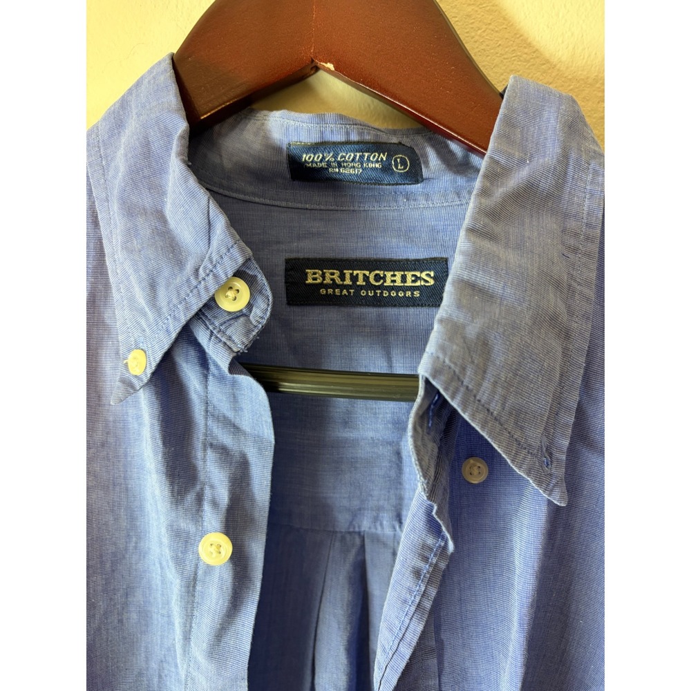 Britches Great Outdoors Mens Large Blue Cotton Button Down Long Sleeve Shirt